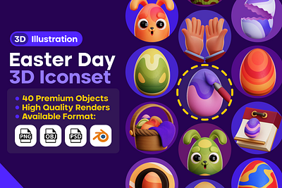 MHK Project Design : Easter Egg Day Set Icon Pack carrot day easter easter day egg egg day hand icon illustration paint egg