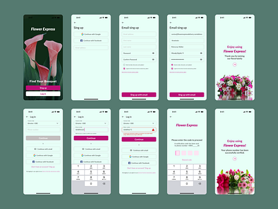 Design concept UX/UI Sing up/Log in application Flower Express amarant android app application design flower graphic design ui ui design ux uxui design uxui designer