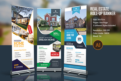 Real Estate Roll Up Template advertising illustrator marketing open house real estate rollup relator roll up rollup singage