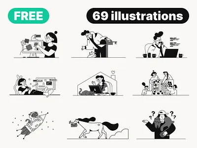 FREE Vector Illustrations For Your Projects cat character character design free freebie illustrations illustrations set minimalism people vector