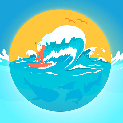 Surfing art branding design driving graphic design illustration logo sea sky summer ui vector wave web イラスト