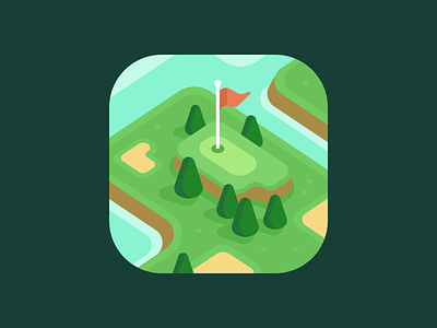 Coffee Golf: App Icon (#1) 3d app icon coffee golf country club golf golf course isometric logo mobile game park perspective top down video game
