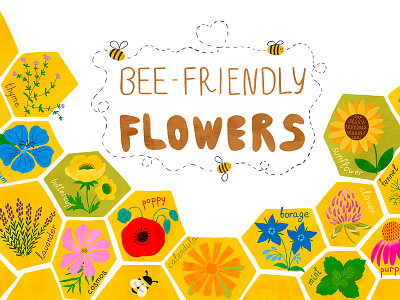 Bee friendly flowers. Save the bees beekeeping children drawing ecological poster hand drawn hand lettering hand written honey bee honeycomb illustration kids book kinds non fiction lettering phrase procreate procreate app save the bees text watercolor wildfowers