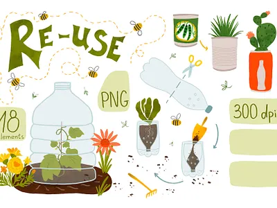 Reuse plastic bottles children hand drawn illustration plastic bottle recycle reuse save the planet zero waste