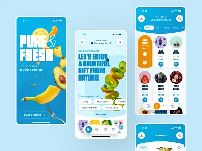 Pure&Fresh - Grocery App app branding cards cart design ecommerce grocery logo mobile shop shopping ui ux