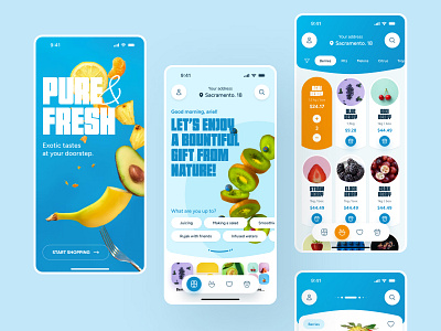 Pure&Fresh - Grocery App app branding cards cart design ecommerce grocery logo mobile shop shopping ui ux