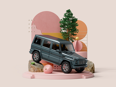 Balance 3d beauty c4d car cinema4d color gelandewagen graphic design illustration mercedes nature redhift render shapes