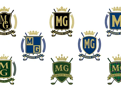 Marquis Golf_logo concepts_BRD_7-20-23 banner branding crest crown design emblem golf golf club illustrator laurel logo retro ribbon shield sports vector vintage