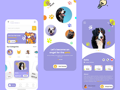 Pet Adoption App Design | App Ui Design 3d appdesigner appui dogcareapp dribbleteamviralmypost graphic design mobile app mobileapp motion graphics pet adoption app pet care ui ux uxuidesigner