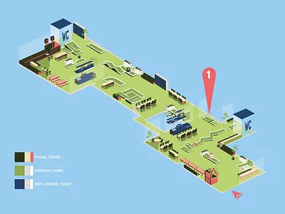 3D map of a minigolf bar branding graphic design illustration