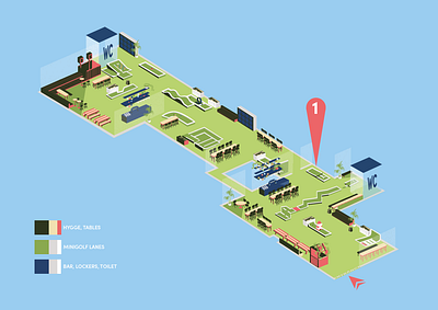3D map of a minigolf bar branding graphic design illustration