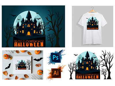 Halloween Background and T-Shirt Design animation app brand branding business color company design graphic design icon illustration logo mail text typography ui ux vector web white space