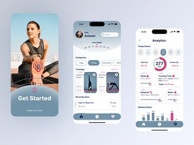 Fitness Mobile App app branding design fitness graphic design illustration logo mobile app pilates sport typography ui ux yoga