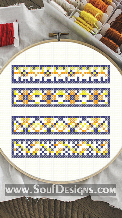 Dark Blue and Orange Borders Embroidery Cross Stitch Pattern embroidery