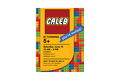 Lego-themed Birthday Invitation adobe photoshop design graphic design invitation print design