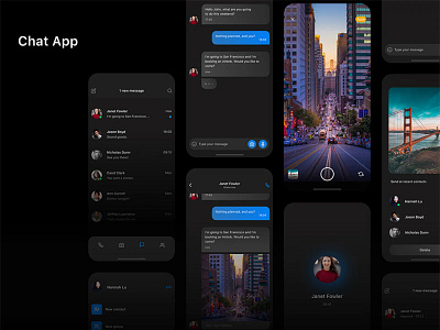 Chat App Design for Dark Mode chat design messenger mobile social ui ux