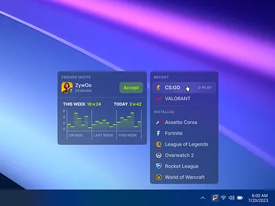 Games Launcher cs2 csgo data dataviz esport figma gaming graph interface menu statistics ui valorant