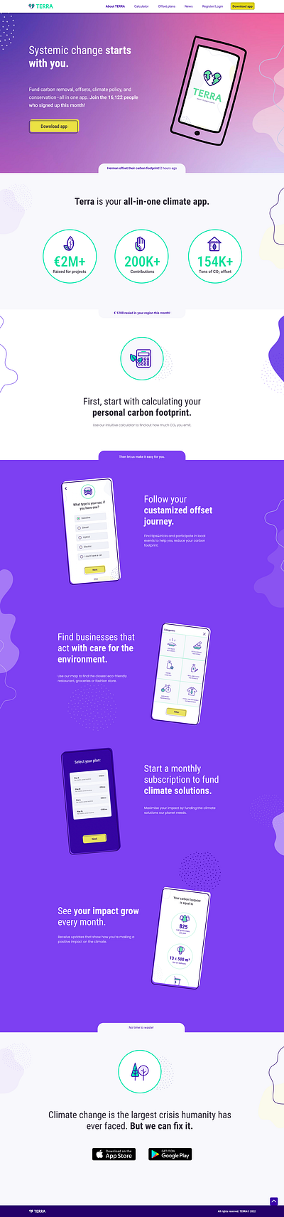Website landing page for climate change-oriented app app clima climate climate change collaboration design environment landing page team ui ux website