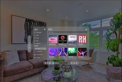 Apple Vision Pro Music Player Experience 2023 ui trend animation apple apple vision pro ui ar figma figma prototype glass morphism neelpari saloni spatial ui spatial ui trend ui ui animation ui design ux virtual reality vision pro vision pro design vr