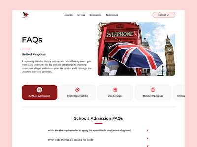 Travel Agency FAQs Page faqs immigration landing page travel travel agency ui visa website design