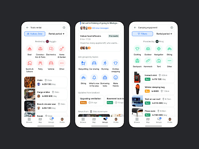 Tenant — Exploring sharing services in a neighborhood app pt.2 categories category centre community concept filter groups items location messages products rent selector services shared sharing tools ui