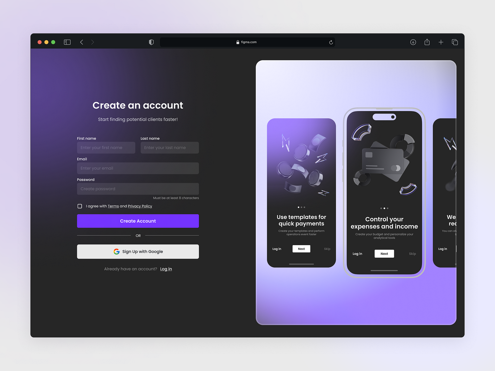 Sign Up Page Website Design by Liza Verenyova on Dribbble