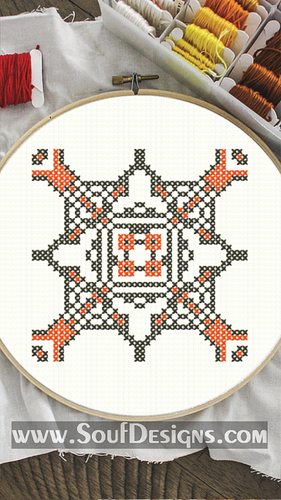 Red & Black Traditional Embroidery Cross Stitch Pattern embroidery