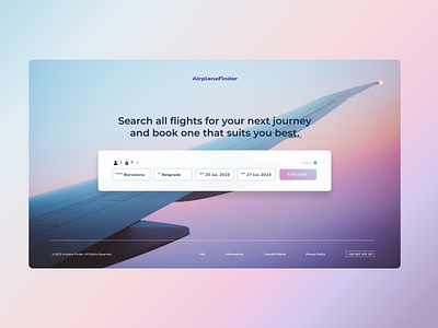 Airplane Finder - Day 09 30daysofweb airline airplane blue design design challenge desktop figma finder flight gradient journey purple sky suitcase ui web white