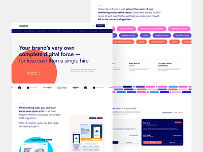 Elastico Agency agency branding clean creative agency design design agency design studio homepage landing page logo orange pink portfolio pricing purple ui web webflow webflow agency website