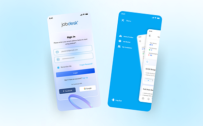 JobDesk Mobile App Glassmorphism Version creative design glassmorphism job portal minimal mobile app ui ui ux ux
