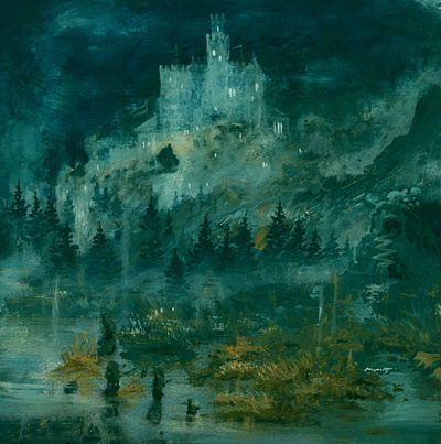 Mists Over the Glass Castle acrylic acrylicpainting albumcover castle conceptart fantasy landscape medieval rpg watercolor