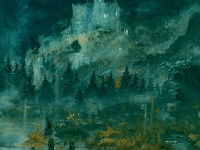 Mists Over the Glass Castle acrylic acrylicpainting albumcover castle conceptart fantasy landscape medieval rpg watercolor