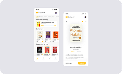 Daily UI Challenge | Day 12 | E commerce App Design | Bookshelf 100daysdailyuichallenge app bookshelf bookstore dailyui design e commerce app e commerce shop figma logo mobile app online bookstore shopping