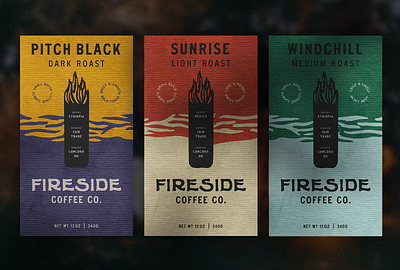 Fireside Coffee Co Packaging branding campfire camping coffee fair trade logo new hampshire organic outdoors packaging
