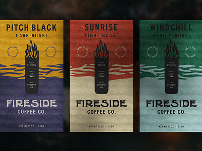 Fireside Coffee Co Packaging branding campfire camping coffee fair trade logo new hampshire organic outdoors packaging