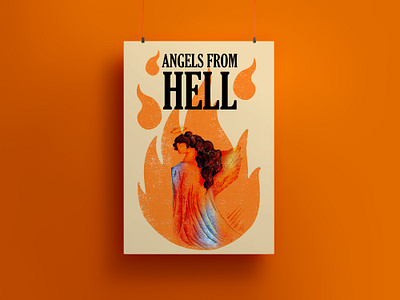 Performance Poster 2d angel fire flat design graphic design hell illustration inspiration mockup orange poster