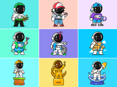 Astro Collection🧑🏻‍🚀🌏🛹 action figure astroman astronaut beach box character cosplay costume earth helmet icon illustration logo pokemon profession rocket skateboard space zombie