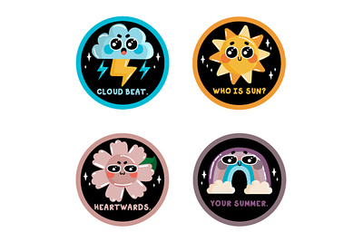 Trendy Badges Labels Illustration aesthetic badges design illustration labels rainbow sticker style summer trendy vector y2k