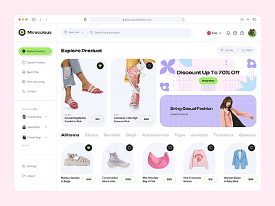 Miraculous - E-Commerce Dashboard branding clean clothing colorful dashboard design ecommerce exploration fashion fashionapp illustration mobile app onlineshop product retail shop ui ux website design