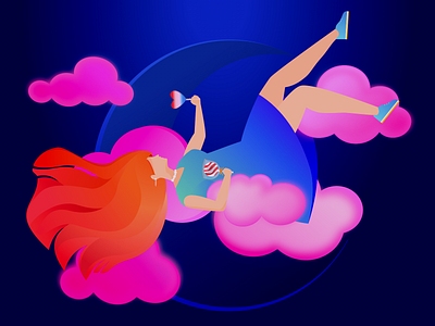 Candy Gurl beautiful girl candy cloud dark moon floating girl fly graphic design holland illustration indonesia netherlands night scene sugar sweet sweet tooth