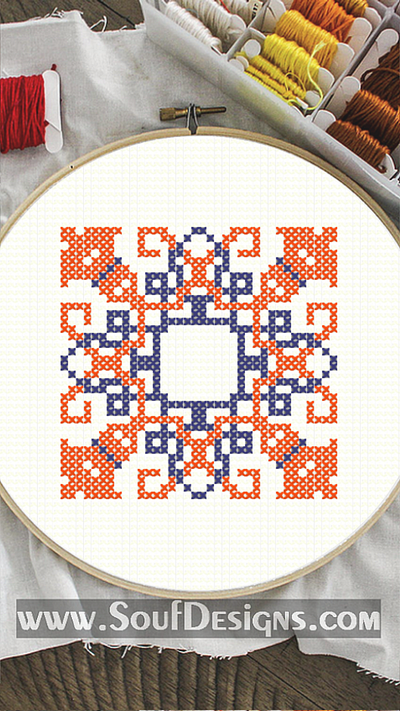 Red Dark Blue Folk Embroidery Cross Stitch Pattern embroidery