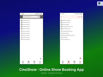 Cineshow : Online Movie Ticket Booking App Search Page UI Screen branding graphic design ui