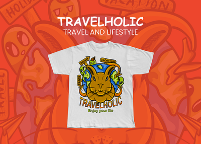 Tshirt Illustration Design travel theme TRAVELHOLIC artist branding cartoon design graphic design illustration procreate travel tshirt design
