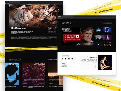 Bo Burnham - A Comedian's Website art artist branding comedian comedy concert concert website design event event website graphic design musician redesign shows tickets ui ux website youtube youtuber
