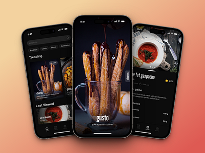 Gusto - Spanish Cuisine App app app design branding cuisine cuisine app design food food app graphic design mobile mobile app recipe recipe app redesign restaurant spanish ui ui design ux ux design