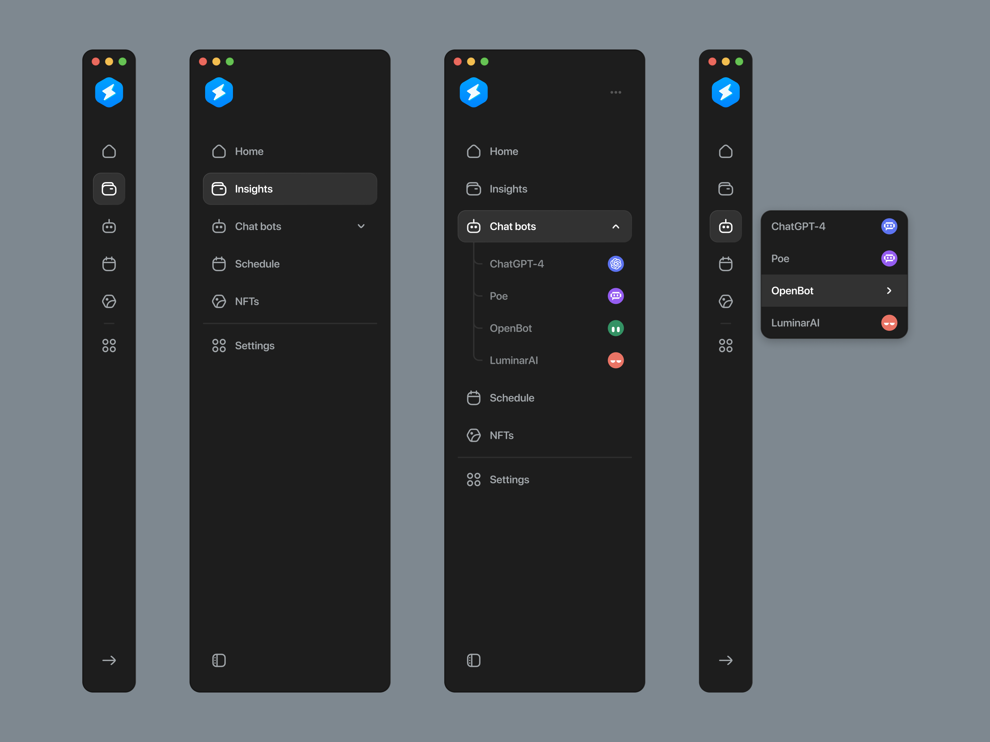 Minimal Sidebar® for Botly AI Dashboard ai ai chatbot ai dashboard appdesign chat chat bot clean dark mode dark theme dropdown figma resource minimal navigation sidebar ui ui design ux ux design uxdesign web design