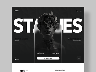Oasis Statuettes: Unveil Timeless Elegance brand design branding e store ecomerce home landing page minimal real estate saas statue stay ui ux web