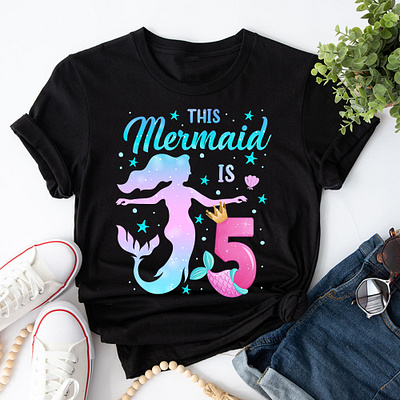 Mermaid T-Shirt Design birthday designer graphic design illustration mermaid ocean t shirt t shirt design tshirt tshirt design typography vector