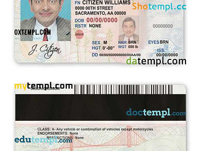 USA state California driver license template in PSD format by Doctempl ...