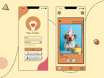 Paw Tinder - Pet Date App app cat date dateapp design dog login match memphis mobileapp pets tinder ui ux
